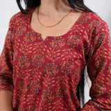 Red round neck cotton co-ords set