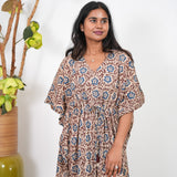 Beige hand block cotton kaftan