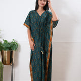 Peacock blue geometric pure cotton kaftan