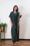 Peacock blue geometric pure cotton kaftan