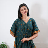 Peacock blue geometric pure cotton kaftan