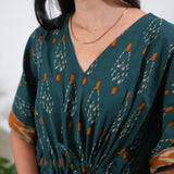 Peacock blue geometric pure cotton kaftan