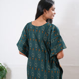 Peacock blue geometric pure cotton kaftan