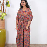 Maroon hand block cotton kaftan