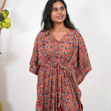 Maroon hand block cotton kaftan