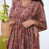 Maroon hand block cotton kaftan
