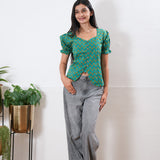 Turquoise button down cotton top