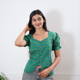Turquoise button down cotton top
