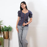 Blue stripes button down cotton top