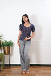 Blue stripes button down cotton top