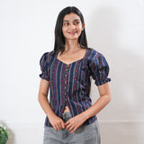 Blue stripes button down cotton top