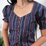Blue stripes button down cotton top