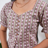 Pink roses button down cotton top