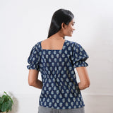 Blue floral button down cotton top