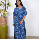 Indigo floral cotton kaftan