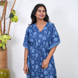 Indigo floral cotton kaftan