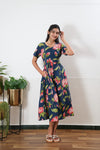 Royal blue lillies cotton midi dress