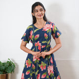 Royal blue lillies cotton midi dress