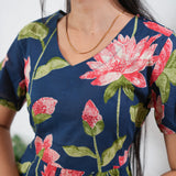 Royal blue lillies cotton midi dress