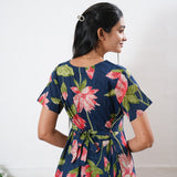 Royal blue lillies cotton midi dress