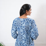 Powder blue balloon sleeved cotton midi dress