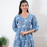 Powder blue balloon sleeved cotton midi dress