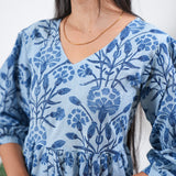 Powder blue balloon sleeved cotton midi dress