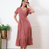 Mauve butta cotton midi dress
