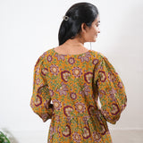 Turmeric balloon sleeved cotton midi dress