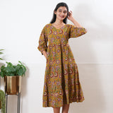 Turmeric balloon sleeved cotton midi dress
