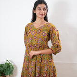 Turmeric balloon sleeved cotton midi dress
