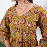 Turmeric balloon sleeved cotton midi dress