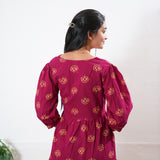 Ruby red Balloon sleeved cotton midi dress