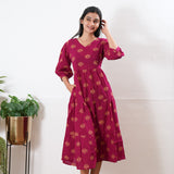 Ruby red Balloon sleeved cotton midi dress