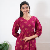 Ruby red Balloon sleeved cotton midi dress