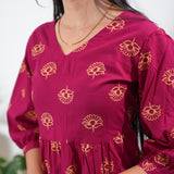 Ruby red Balloon sleeved cotton midi dress