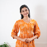Tangerine balloon sleeved cotton midi dress