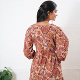 Plum balloon sleeved cotton midi dress
