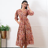 Plum balloon sleeved cotton midi dress