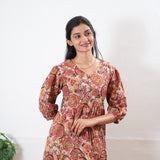 Plum balloon sleeved cotton midi dress