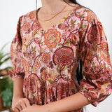 Plum balloon sleeved cotton midi dress