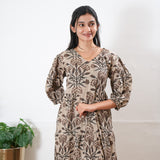 Beige balloon sleeved cotton midi dress