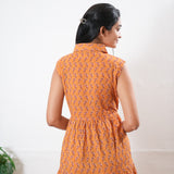 Orange cotton button down shirt midi dress