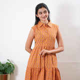 Orange cotton button down shirt midi dress