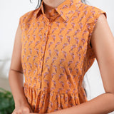 Orange cotton button down shirt midi dress