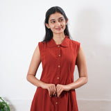 Brick red cotton shirt dress(attached sleeves)