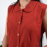 Brick red cotton shirt dress(attached sleeves)