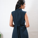 Black cotton shirt dress (attached sleeves)
