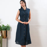 Black cotton shirt dress (attached sleeves)
