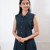 Black cotton shirt dress (attached sleeves)